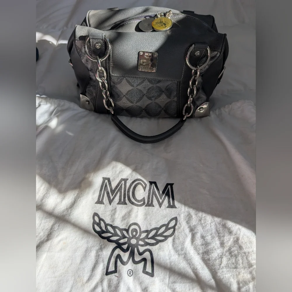 MCM Gray and Silver Harlequin Satchel with Dust Bag